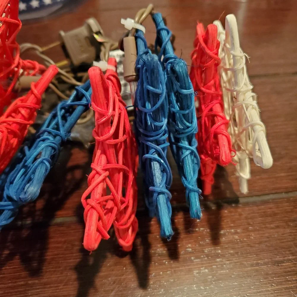 Set of 2-Red White Blue Rattan Star Light Strand-July 4-Patriotic-8 Feet Ea-New